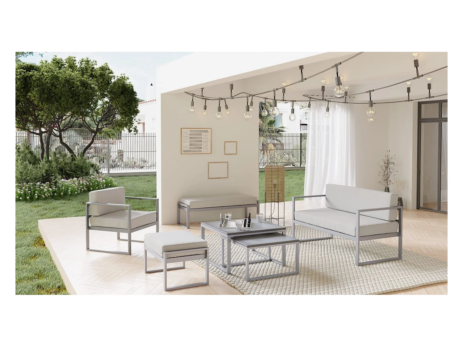 Gartentisch - Betonoptik / graues Gestell - 60x60 cm - DYWILLY