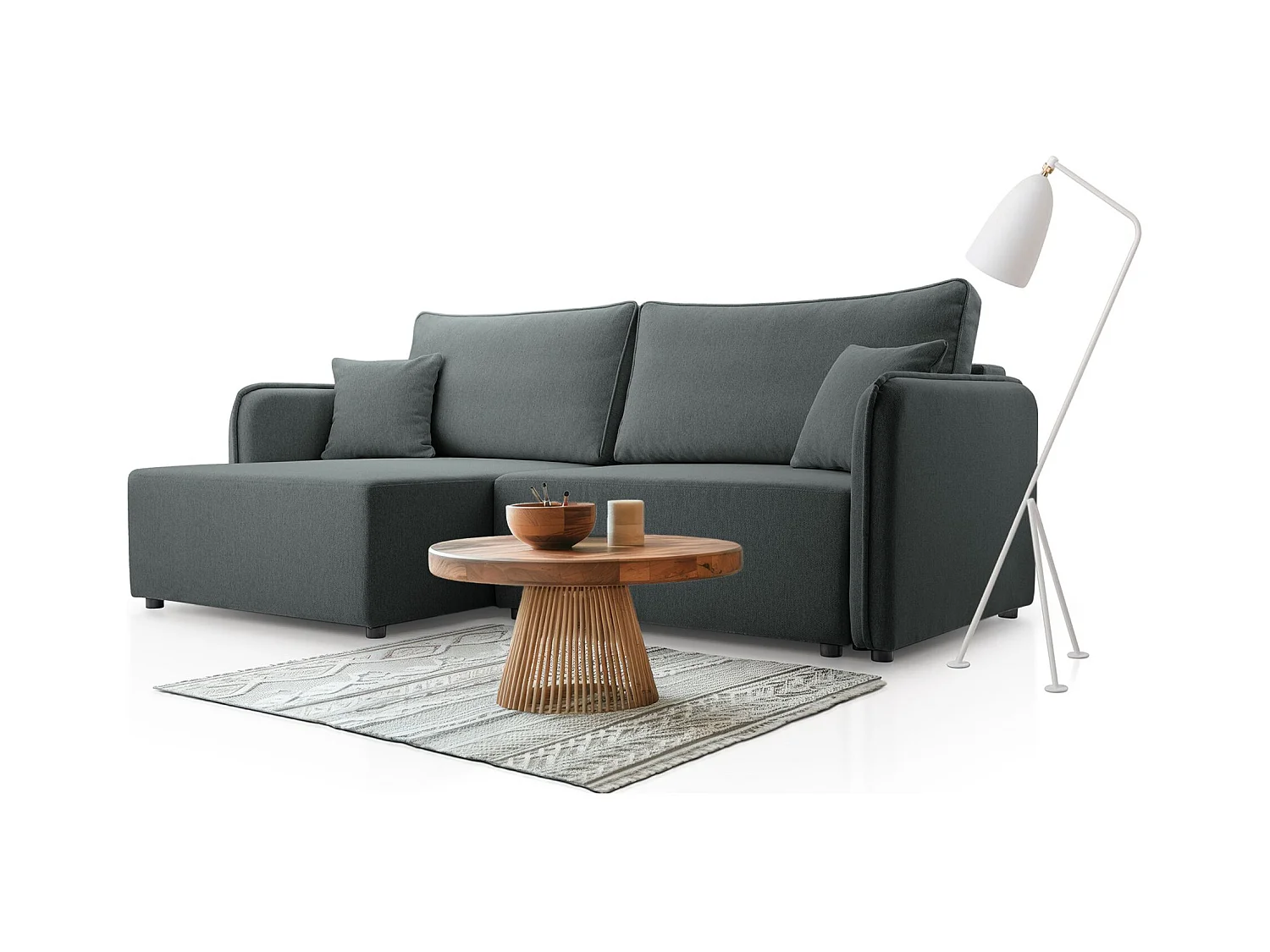 Canapé d'angle convertible – gris – côté gauche – KASSIAN