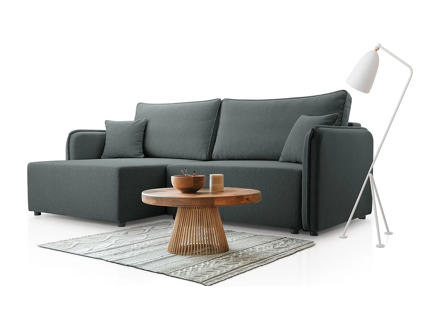 Ecksofa mit Schlaffunktion - Bettkasten - grau - links - KASSIAN