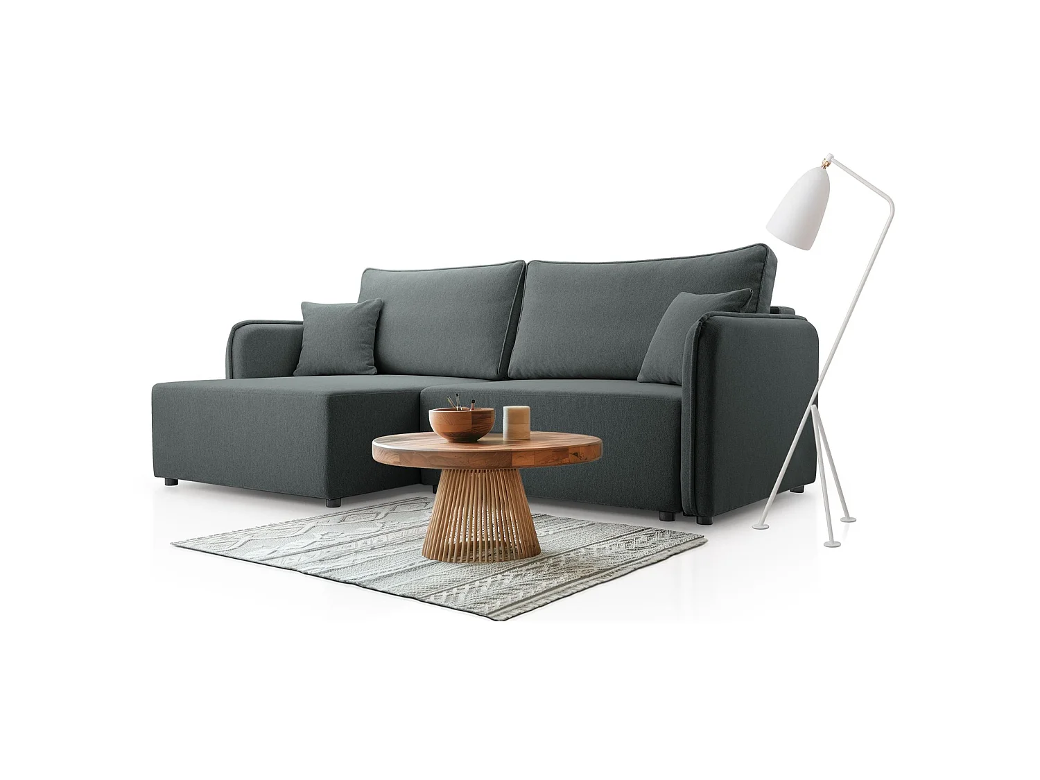 Canapé d'angle convertible 3 places en tissu gris KASSIAN