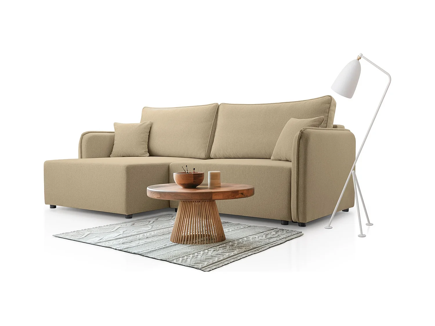 Canapé d'angle convertible – beige – côté gauche – KASSIAN