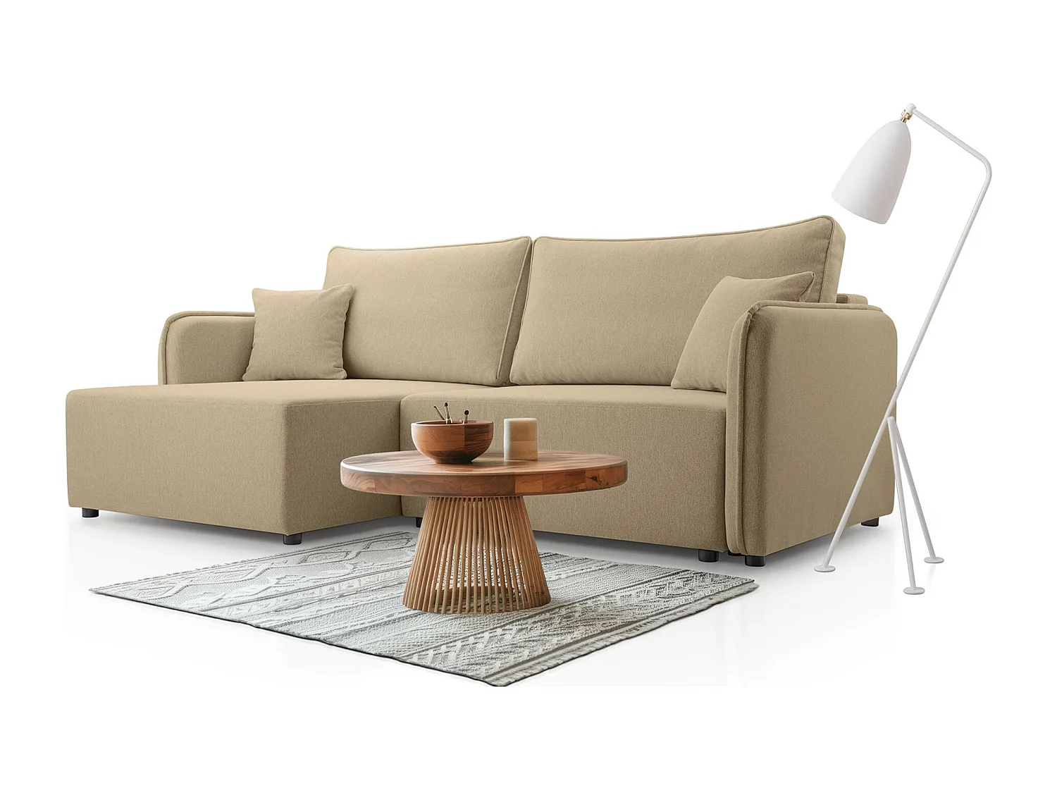 Canapé d'angle convertible – beige – côté gauche – KASSIAN