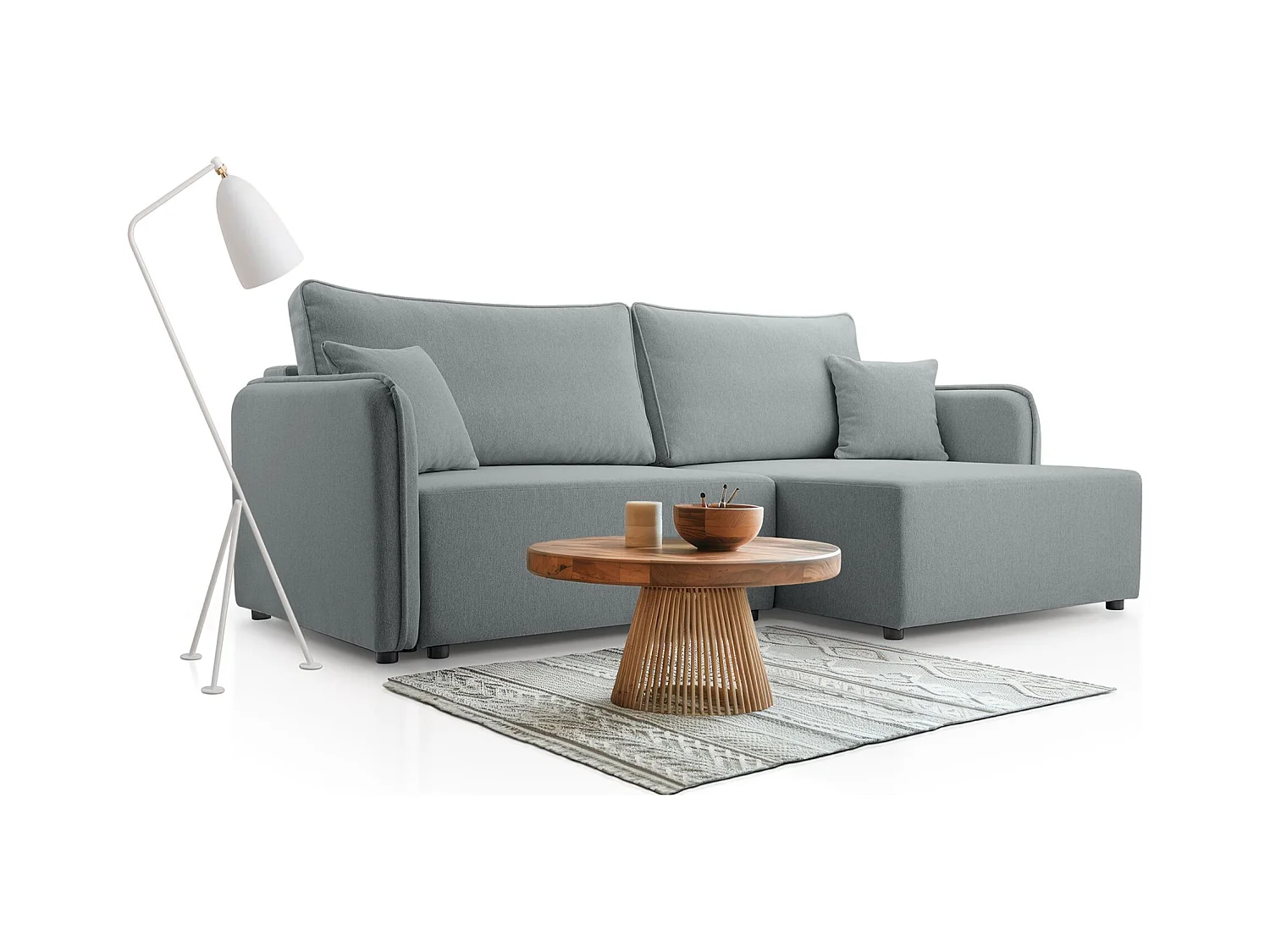 Canapé d'angle convertible – gris clair – côté droit – KASSIAN