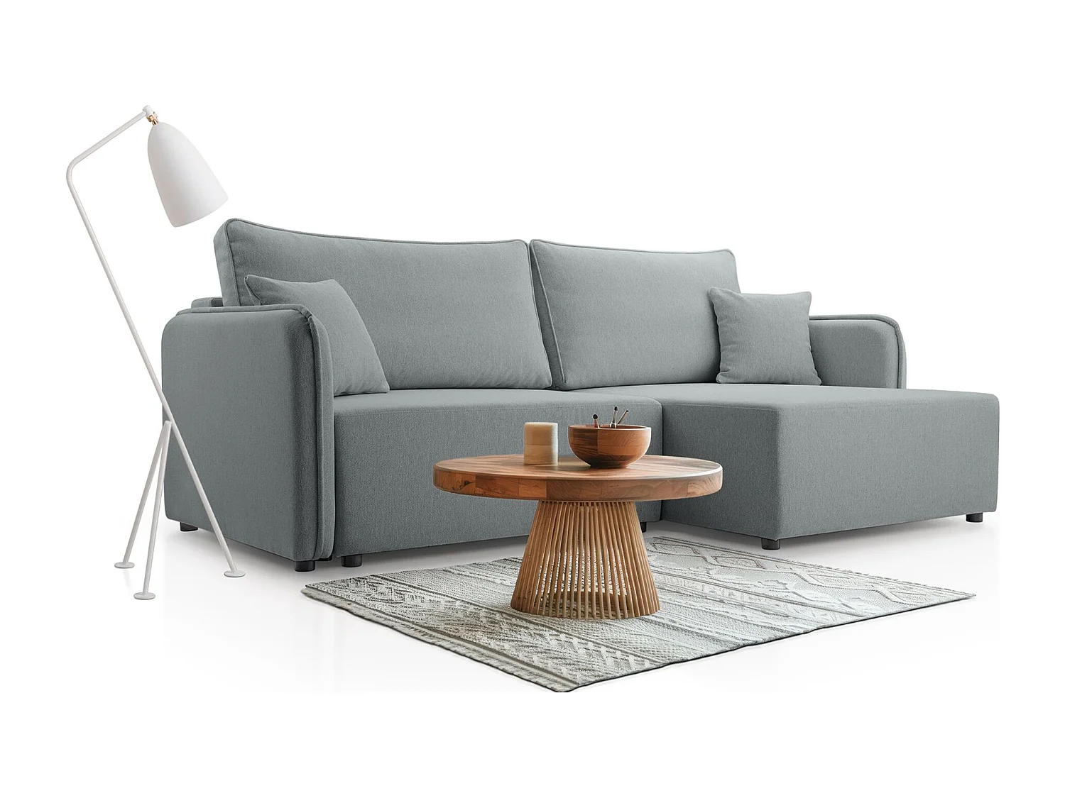 Canapé d'angle convertible – gris clair – côté droit – KASSIAN