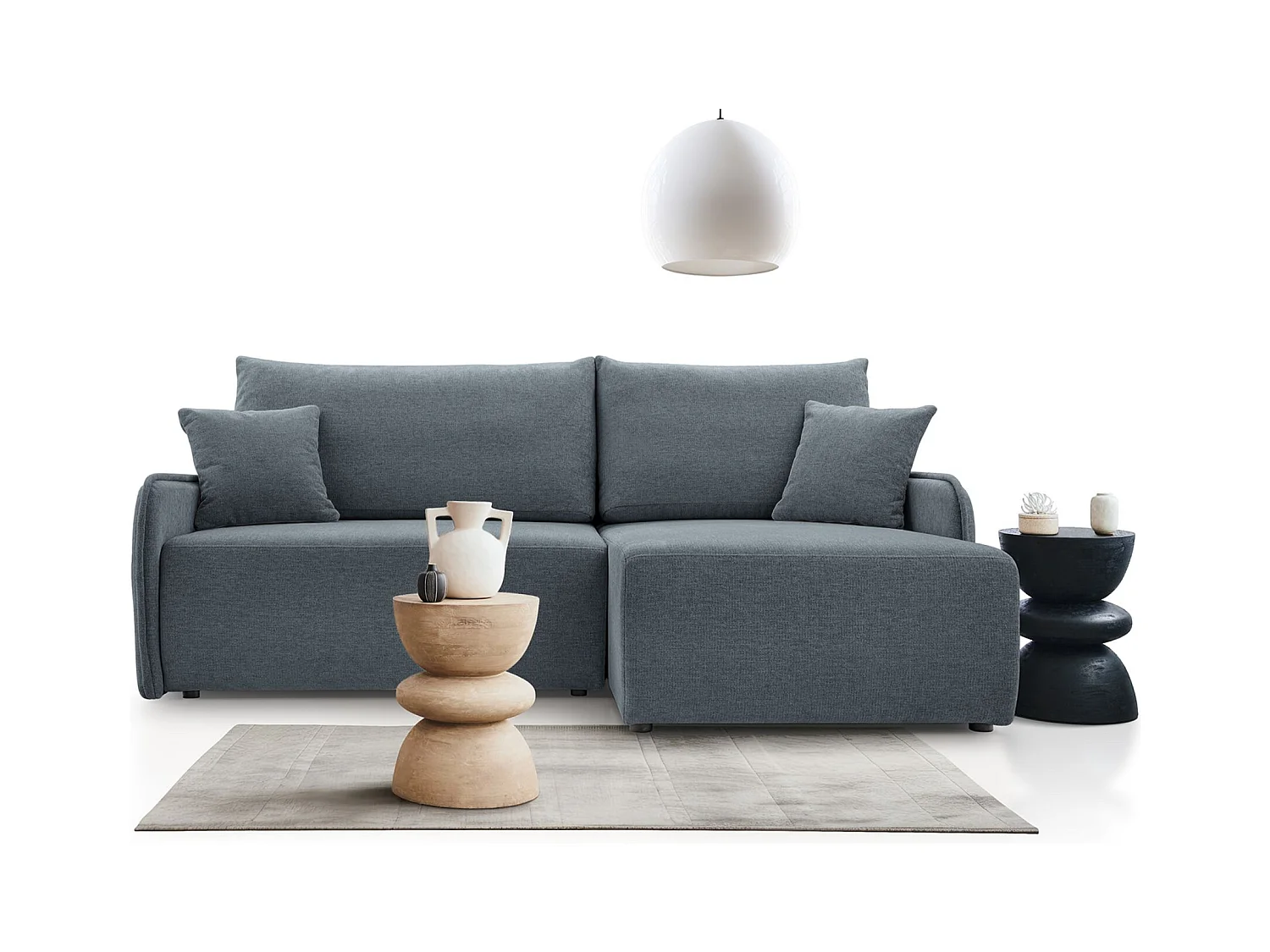 Canapé d'angle convertible – en tissu chenille gris foncé – côté droit – NETARRO