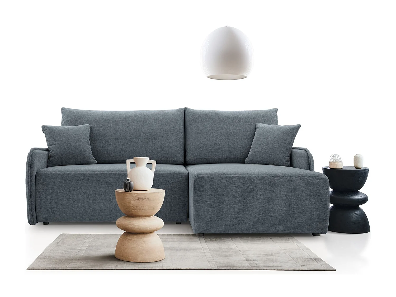 Canapé d'angle convertible – en tissu chenille gris foncé – côté droit – NETARRO