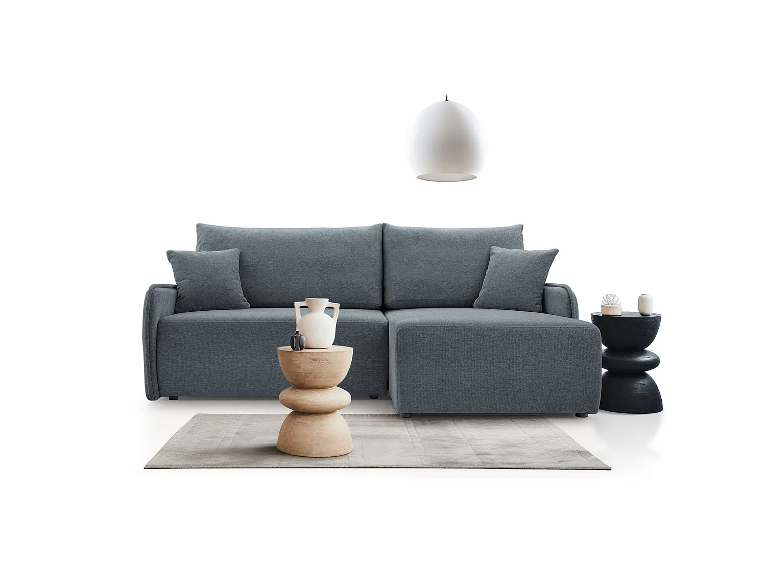 Canapé d'angle convertible 3 places en tissu chenille gris foncé