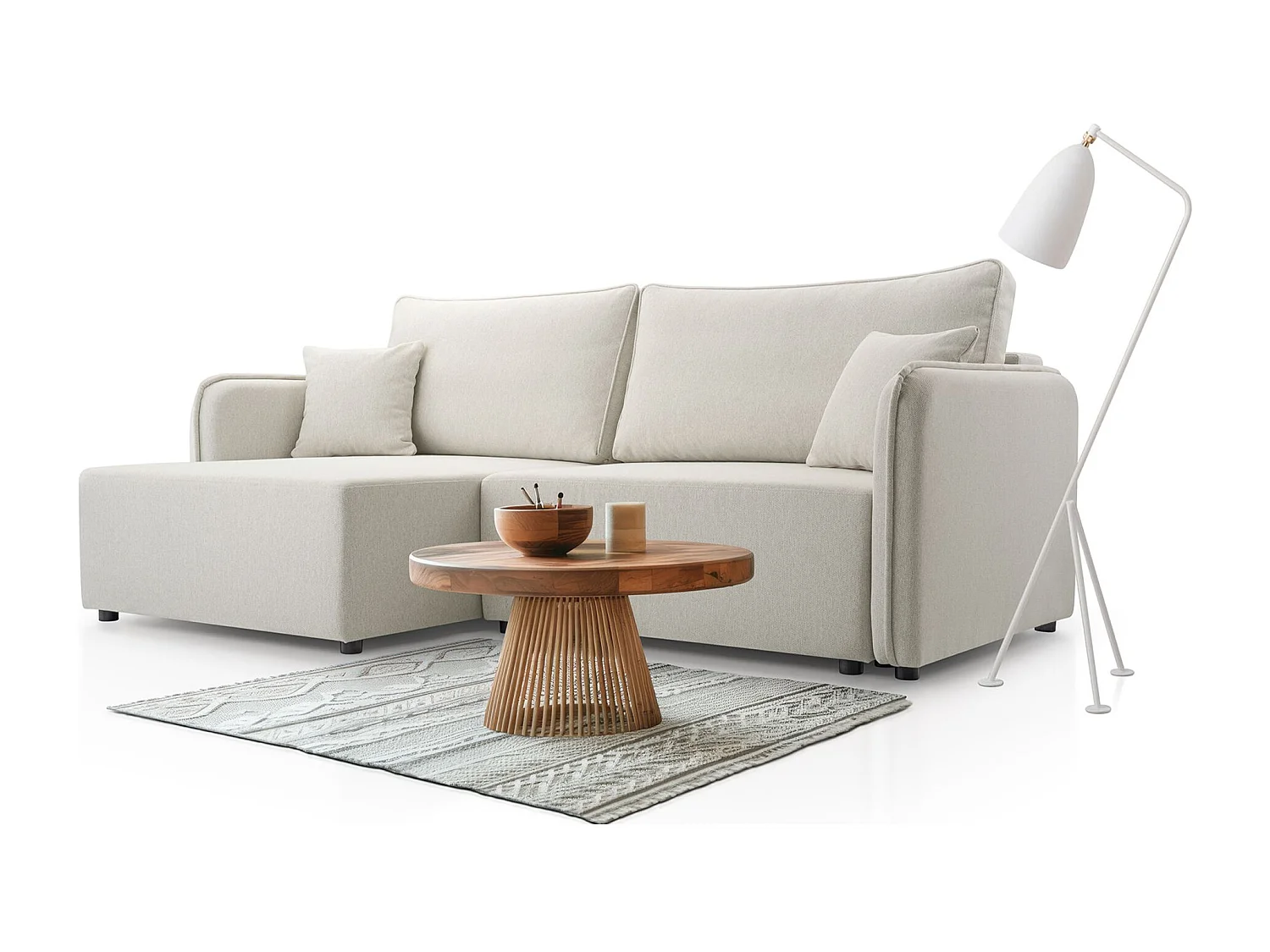 Ecksofa mit Schlaffunktion - Bettkasten - creme - links - KASSIAN