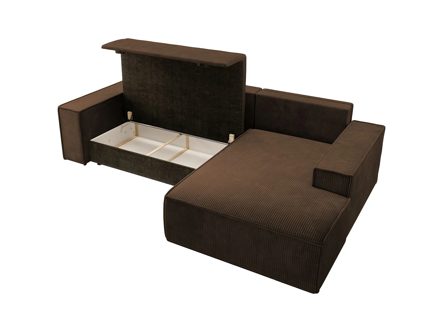 Canapé d'angle en forme de L avec fonction de couchage - en velours côtelé - marron- côté droit- FARESE NEW