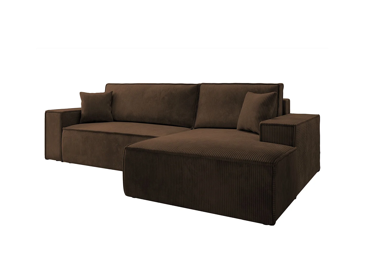 Canapé d'angle en forme de L avec fonction de couchage - en velours côtelé - marron- côté droit- FARESE NEW