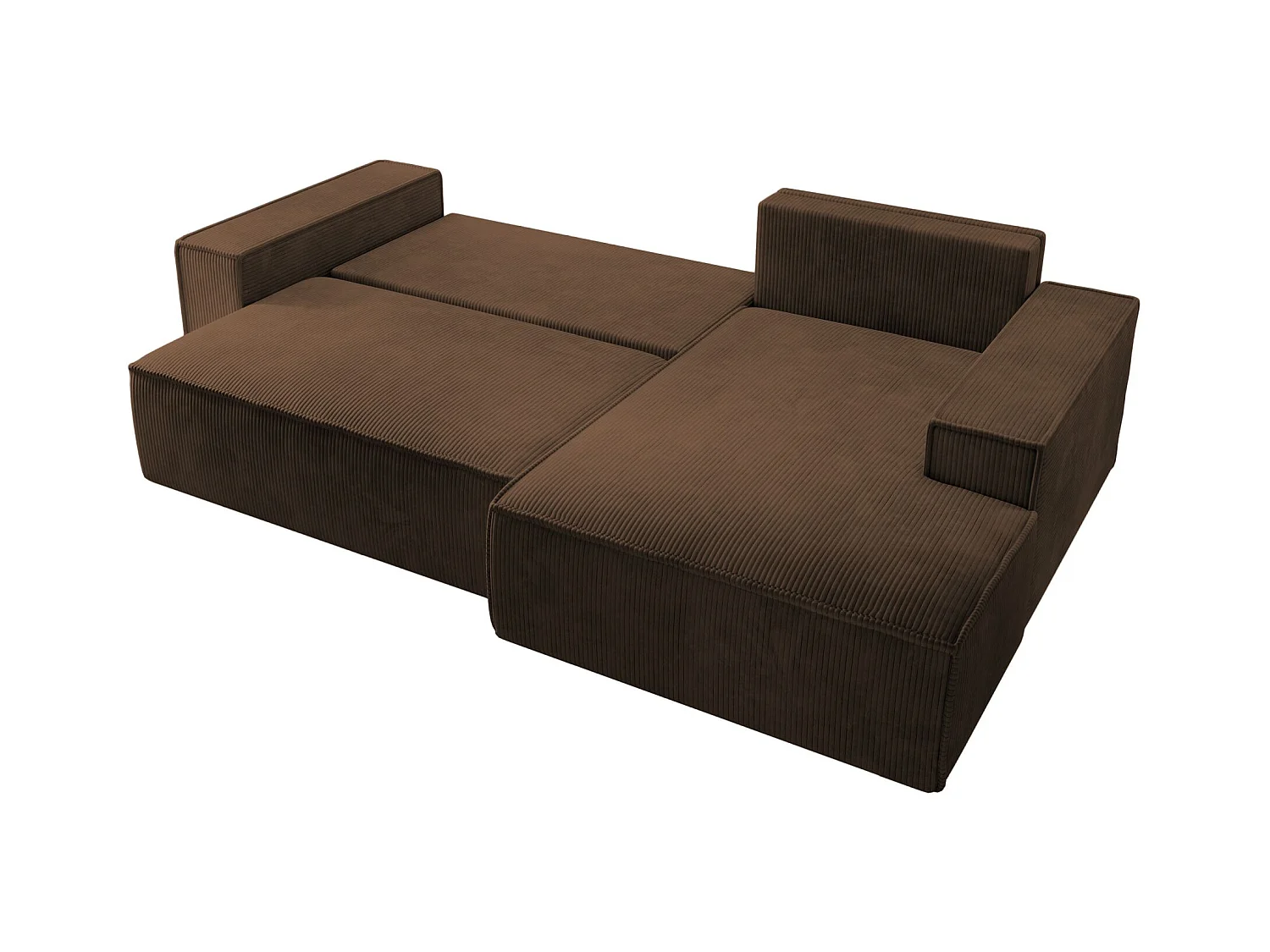 Canapé d'angle en forme de L avec fonction de couchage - en velours côtelé - marron- côté droit- FARESE NEW