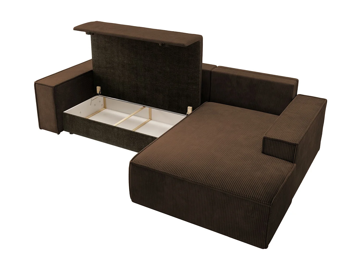 Canapé d'angle en forme de L avec fonction de couchage - en velours côtelé - marron- côté droit- FARESE NEW