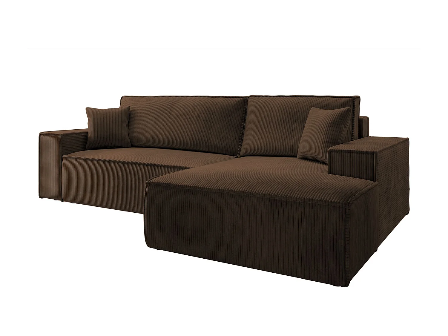 Canapé d'angle en forme de L avec fonction de couchage - en velours côtelé - marron- côté droit- FARESE NEW