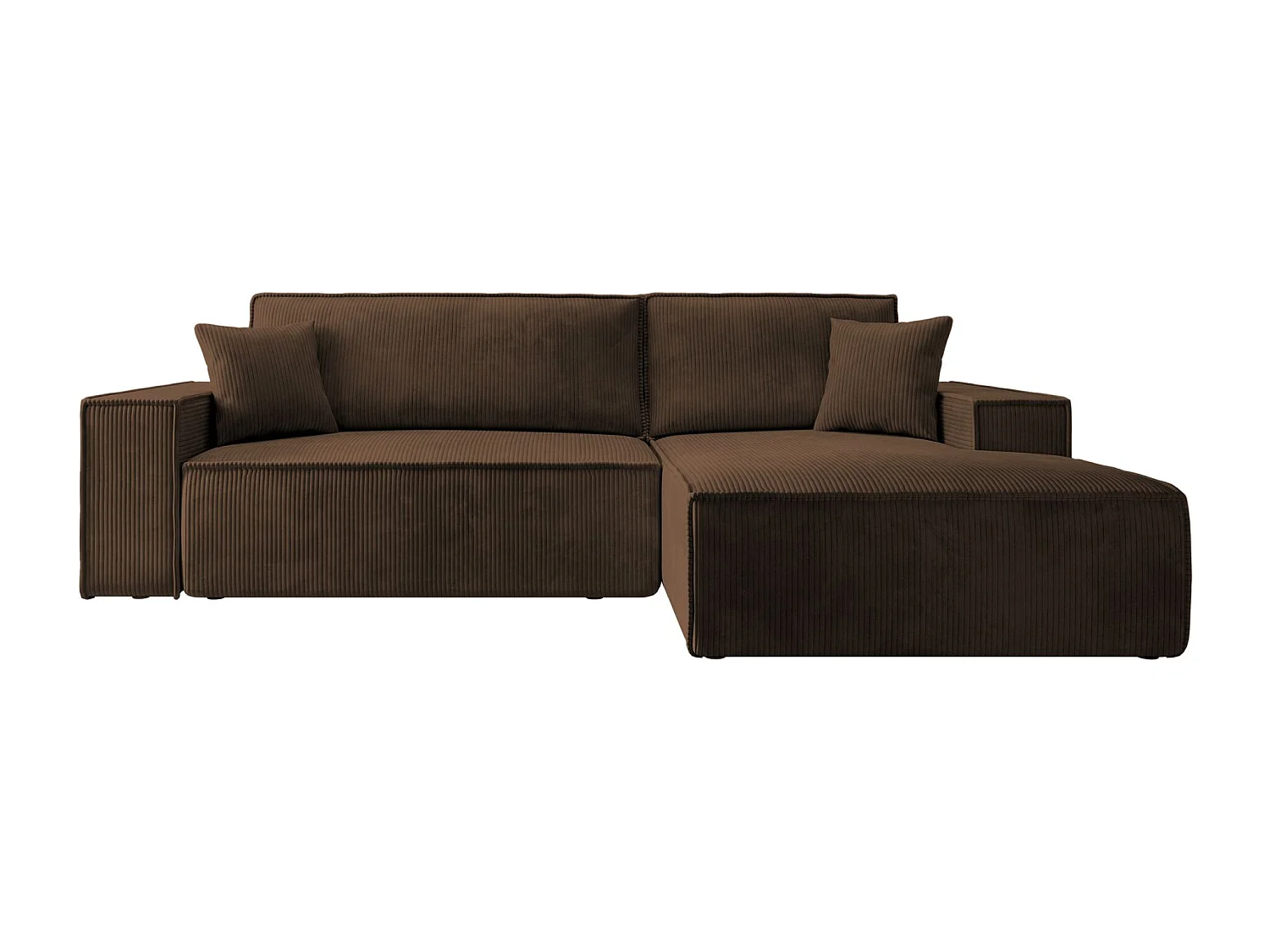 Canapé d'angle en forme de L avec fonction de couchage - en velours côtelé - marron- côté droit- FARESE NEW