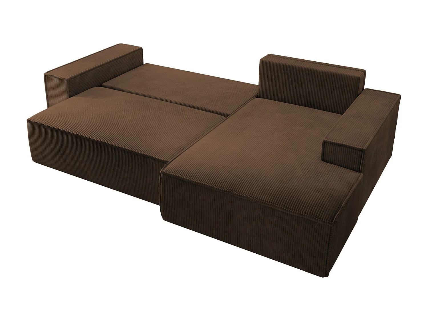 Canapé d'angle en forme de L avec fonction de couchage - en velours côtelé - marron- côté droit- FARESE NEW