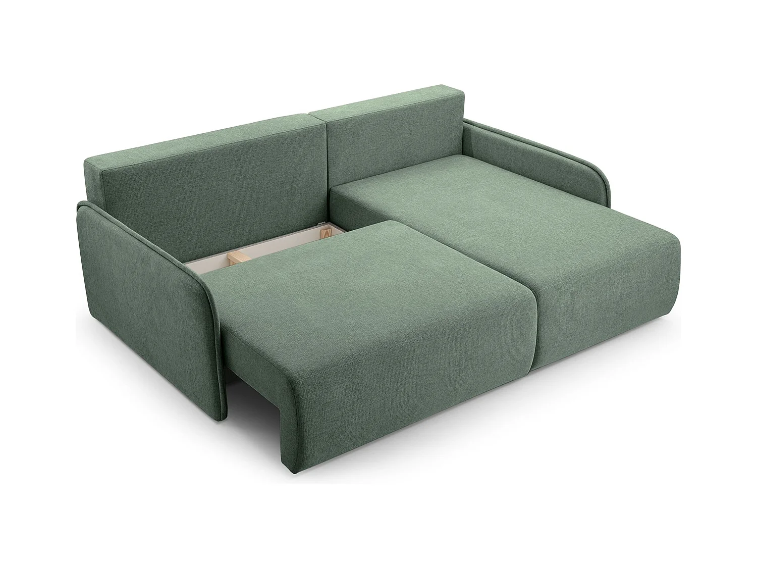 Canapé d'angle convertible – en tissu chenille vert sauge – côté droit – NETARRO