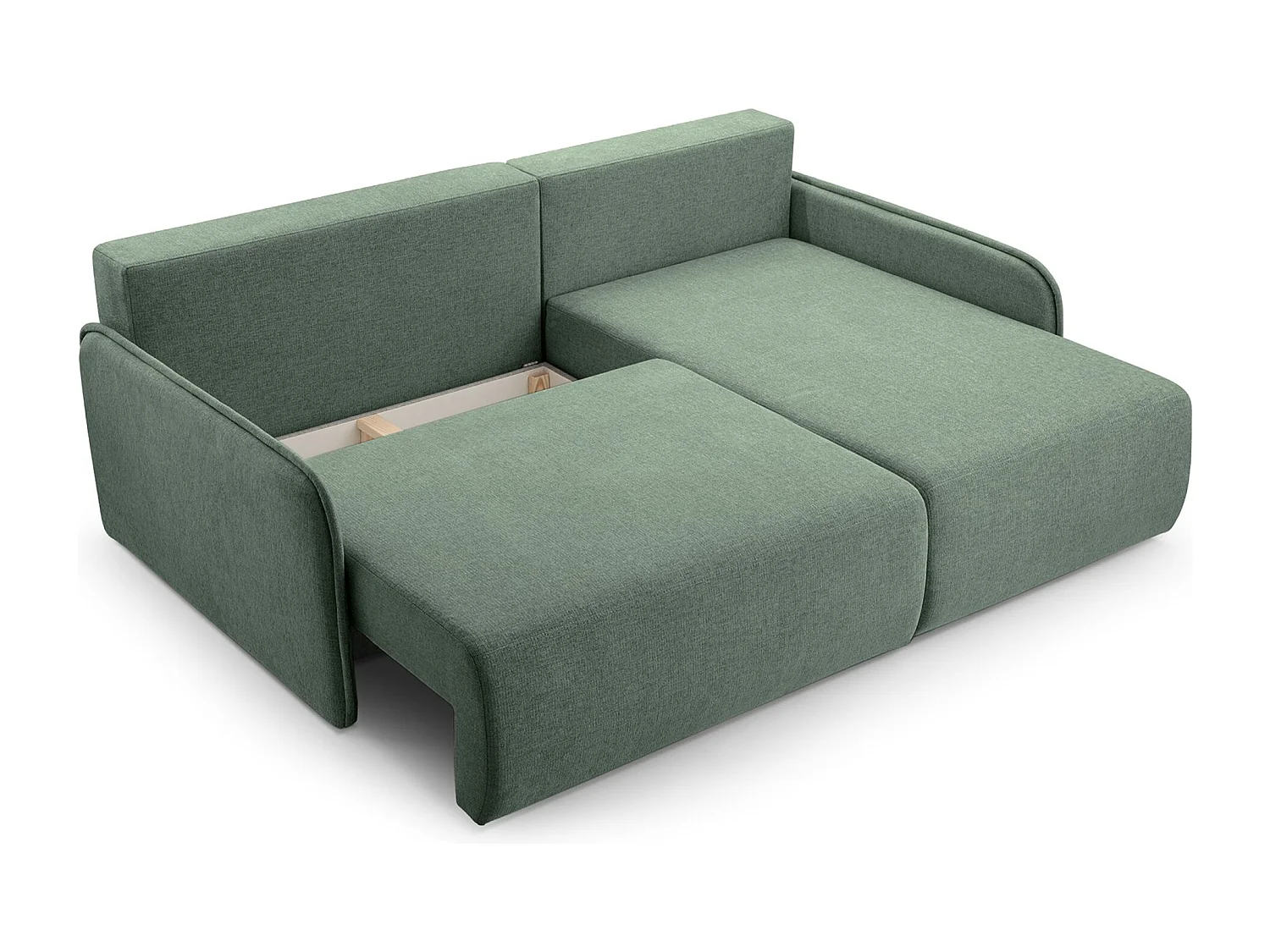 Canapé d'angle convertible – en tissu chenille vert sauge – côté droit – NETARRO