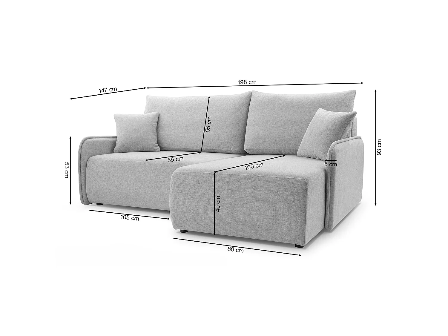 Canapé d'angle convertible 3 places en tissu chenille vert clair