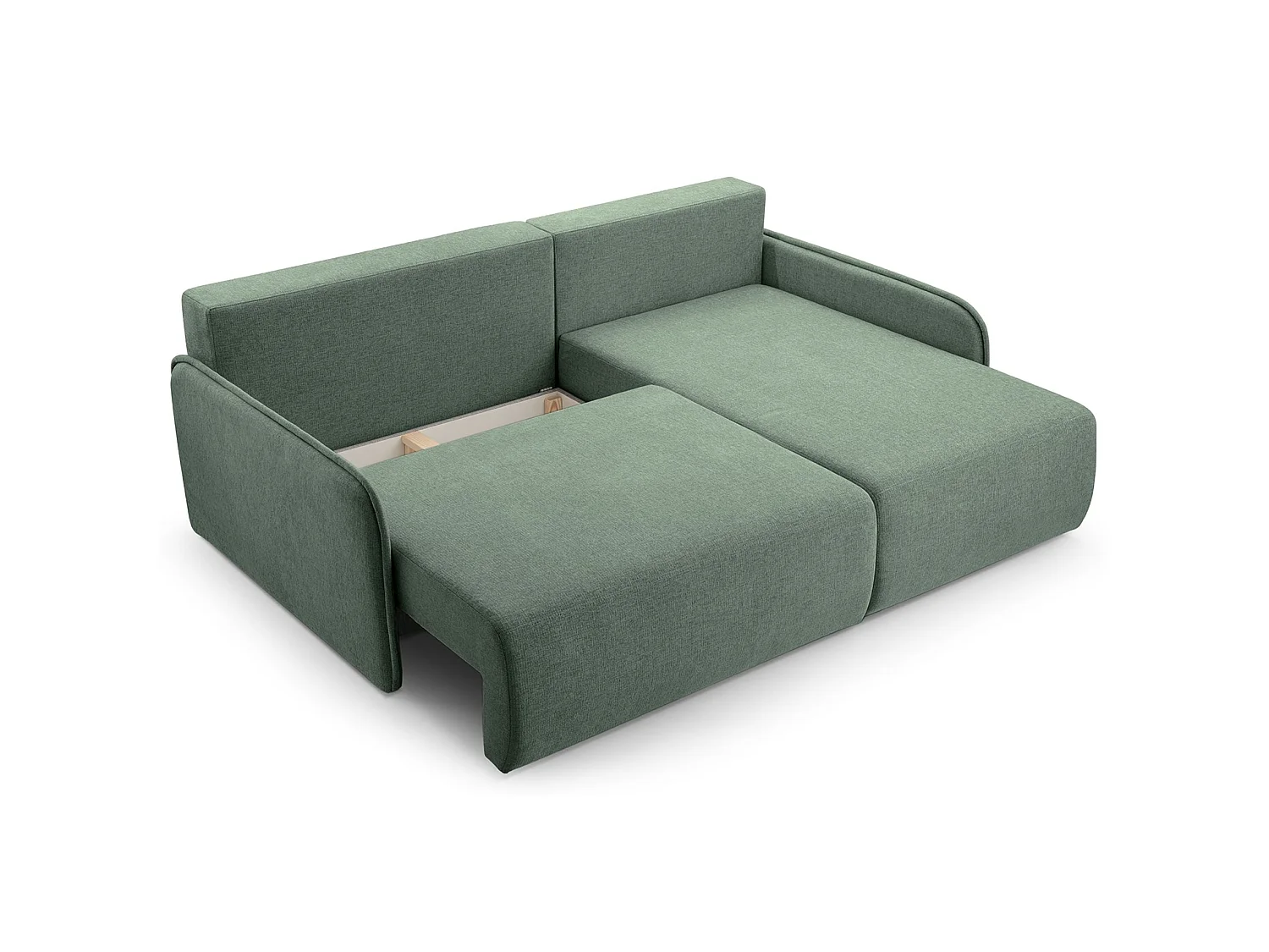 Canapé d'angle convertible 3 places en tissu chenille vert clair