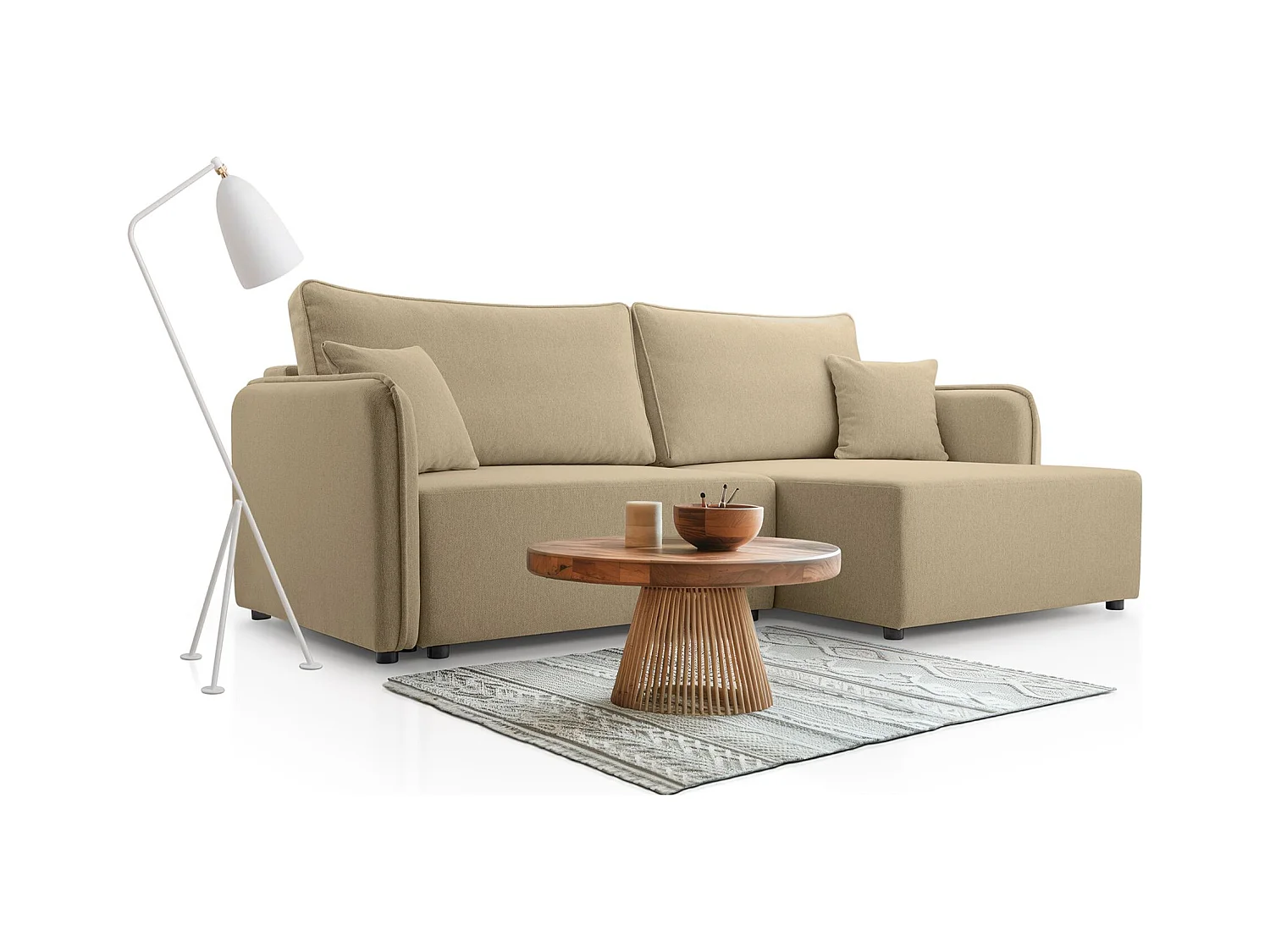 Canapé d'angle convertible – beige – côté droit – KASSIAN