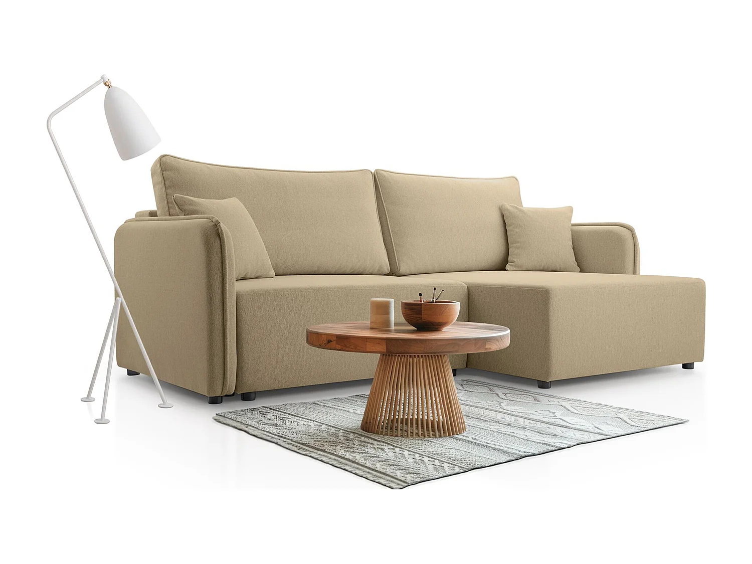 Ecksofa mit Schlaffunktion - Bettkasten - beige - rechts - KASSIAN