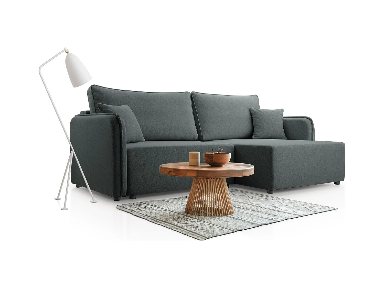 Canapé d'angle convertible – gris – côté droit – KASSIAN