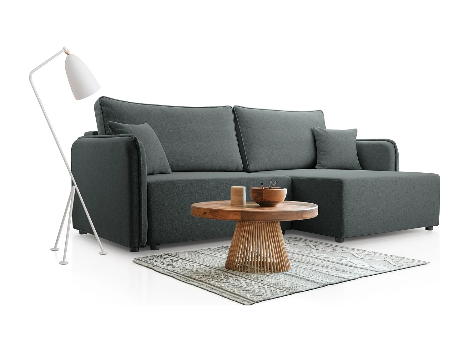 Canapé d'angle convertible – gris – côté droit – KASSIAN