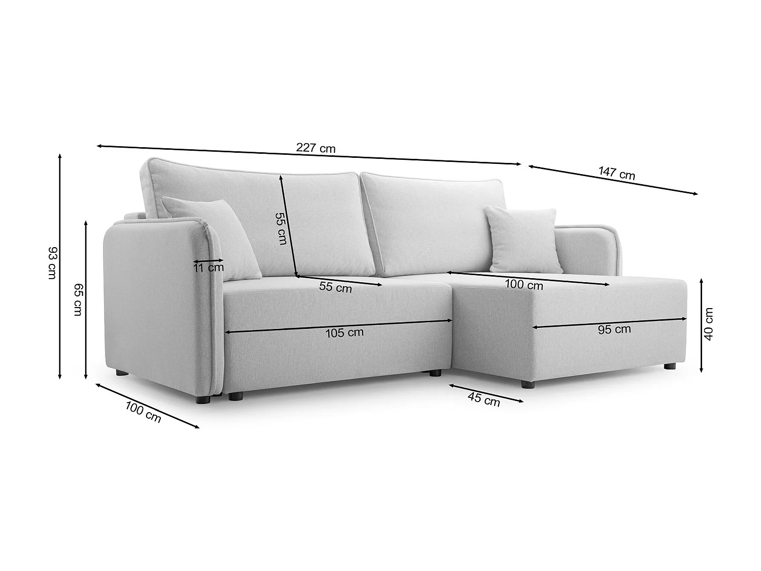 Canapé d'angle convertible – gris – côté droit – KASSIAN