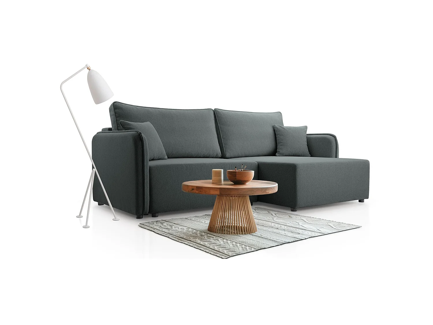 Canapé d'angle convertible 3 places en tissu gris KASSIAN