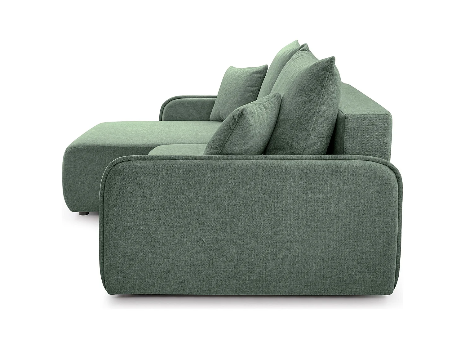 Hoekbank met ombouw – saliegroene chenillestof – linkerzijde – NETARRO