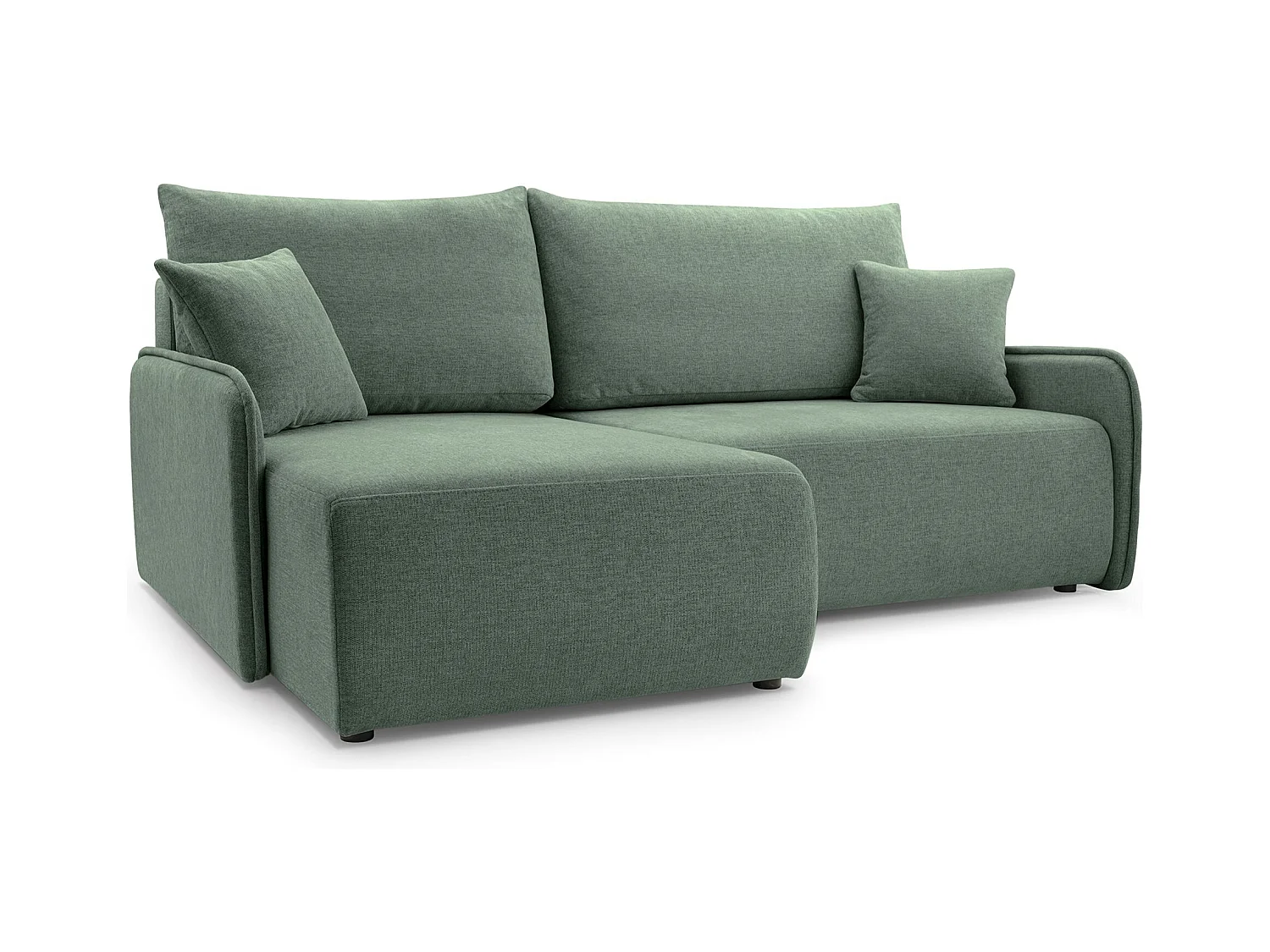 Canapé d'angle convertible – en tissu chenille vert sauge – côté gauche – NETARRO