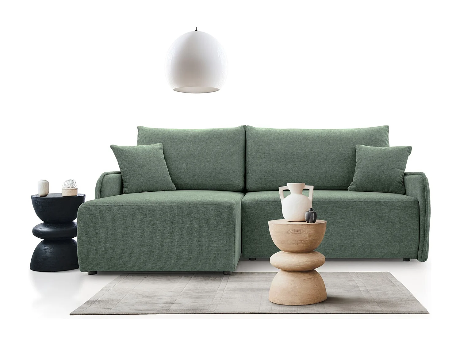 Ecksofa mit Schlaffunktion - Chenille - salbeigrün - links - NETARRO