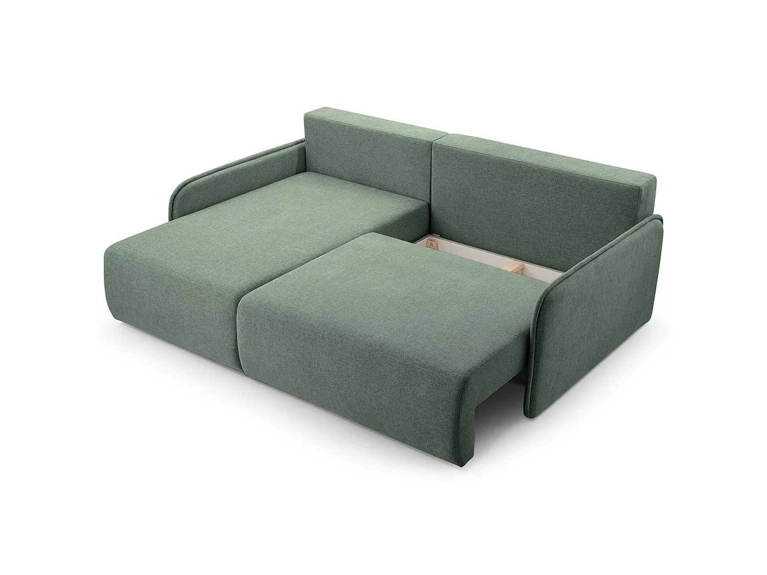 Canapé d'angle convertible 3 places en tissu chenille vert clair