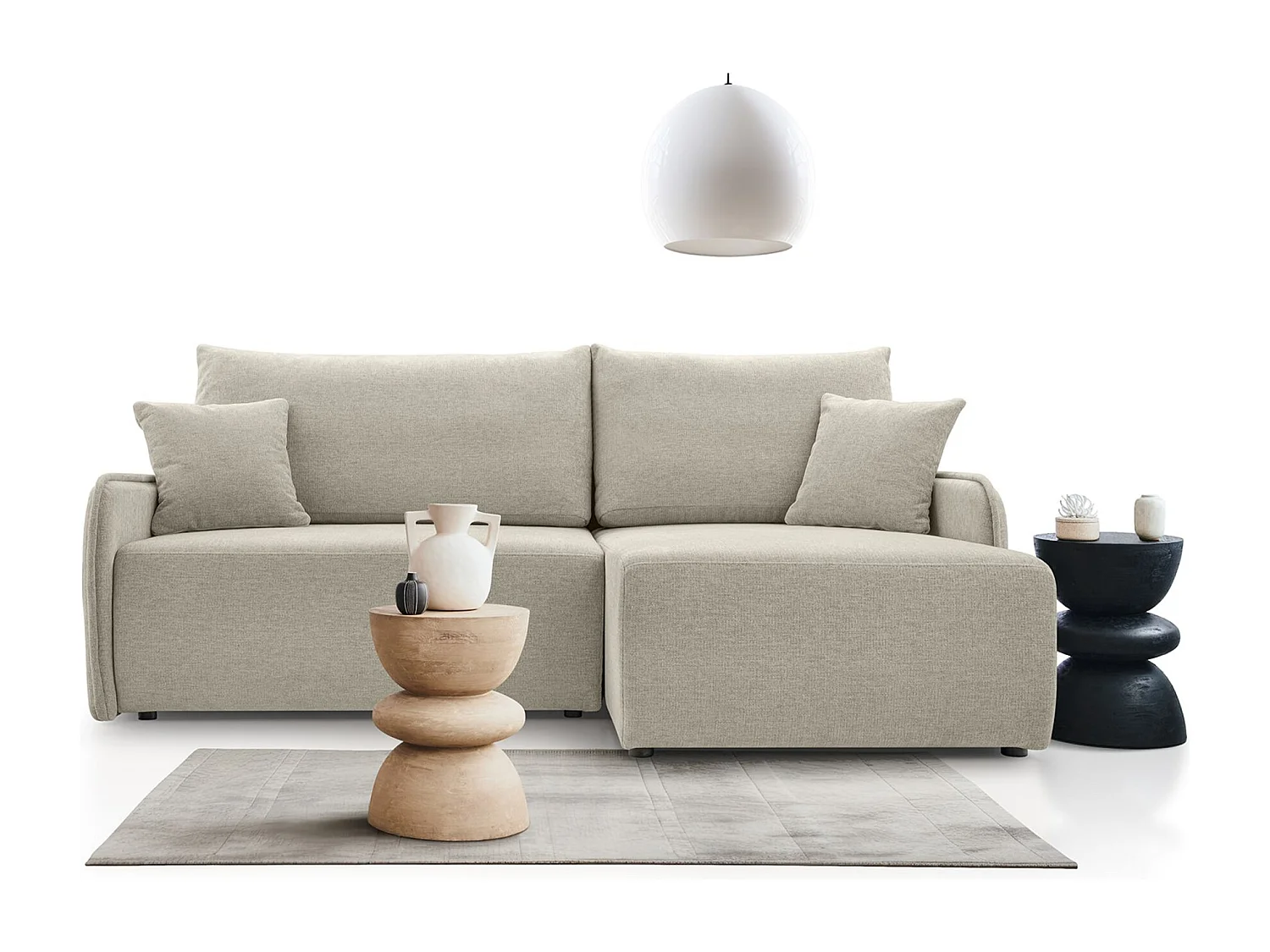 Hoekbank – in beige chenillestof – rechterkant – NETARRO