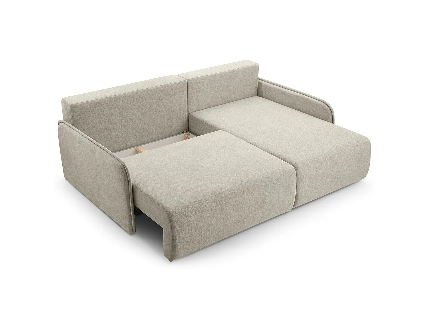 Canapé d'angle convertible 3 places en tissu chenille beige