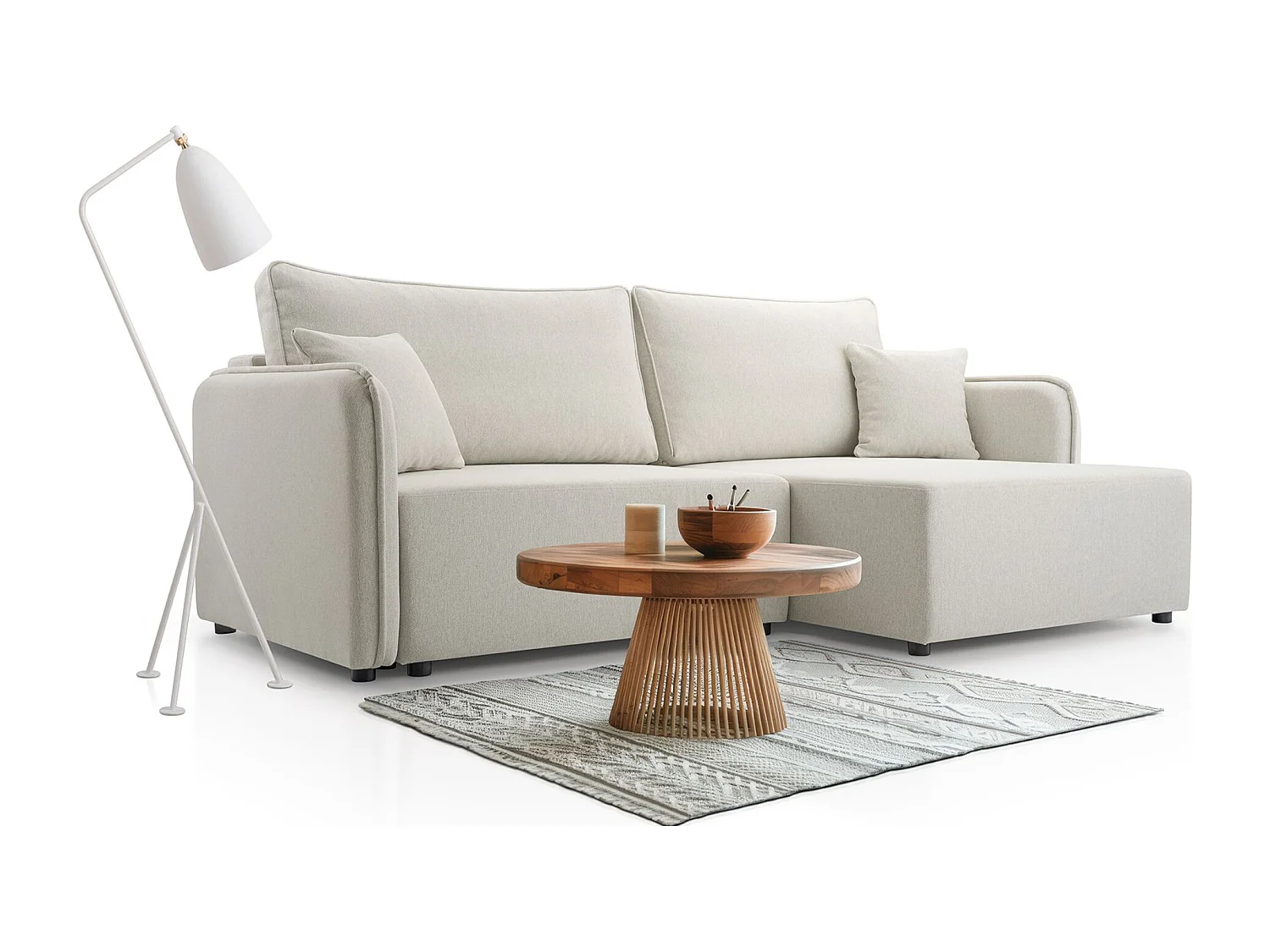 Canapé d'angle convertible – crème – côté droit – KASSIAN