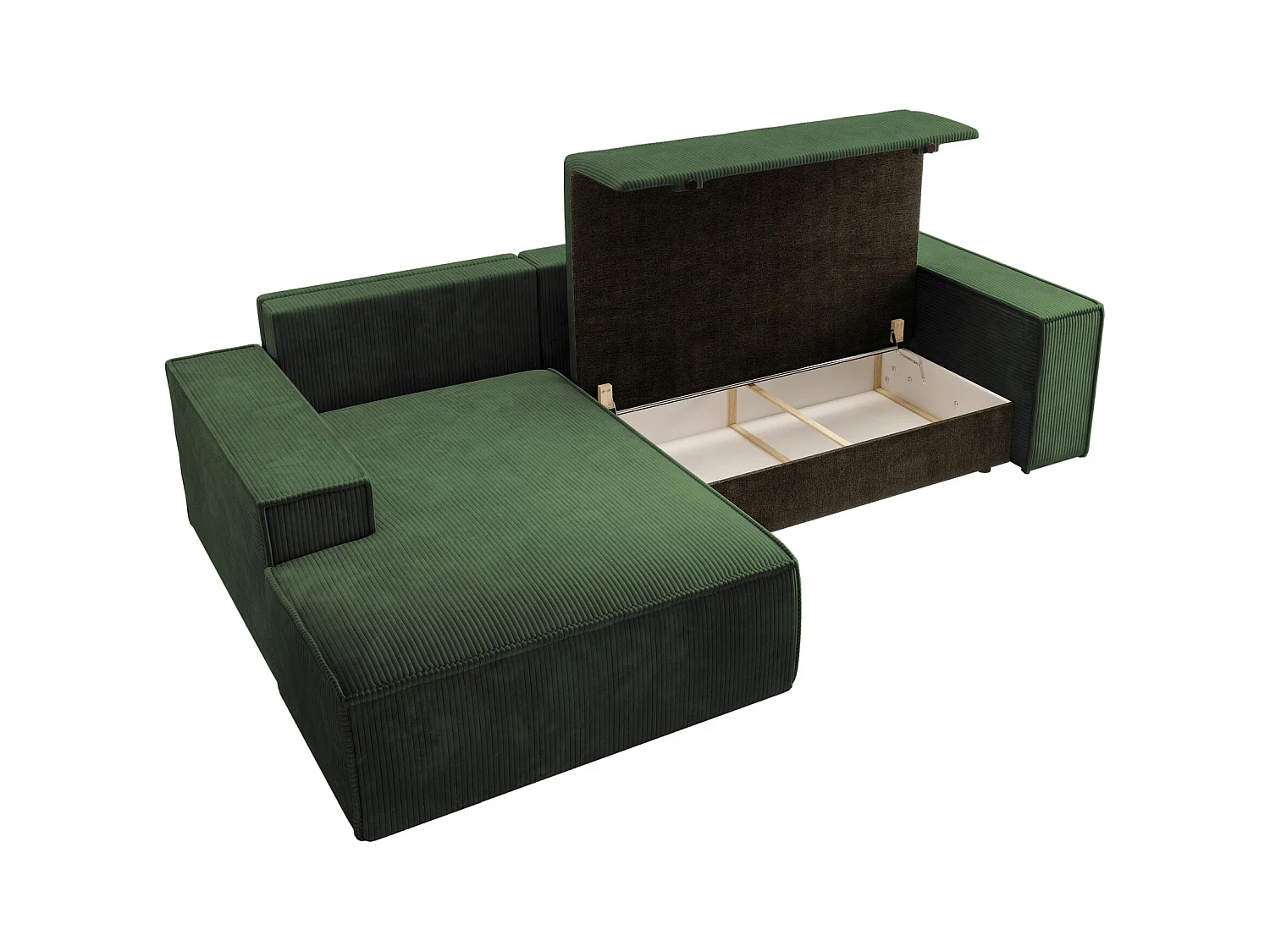 Canapé d'angle en forme de L avec fonction de couchage -en velours côtelé - vert - côté gauche - FARESE NEW