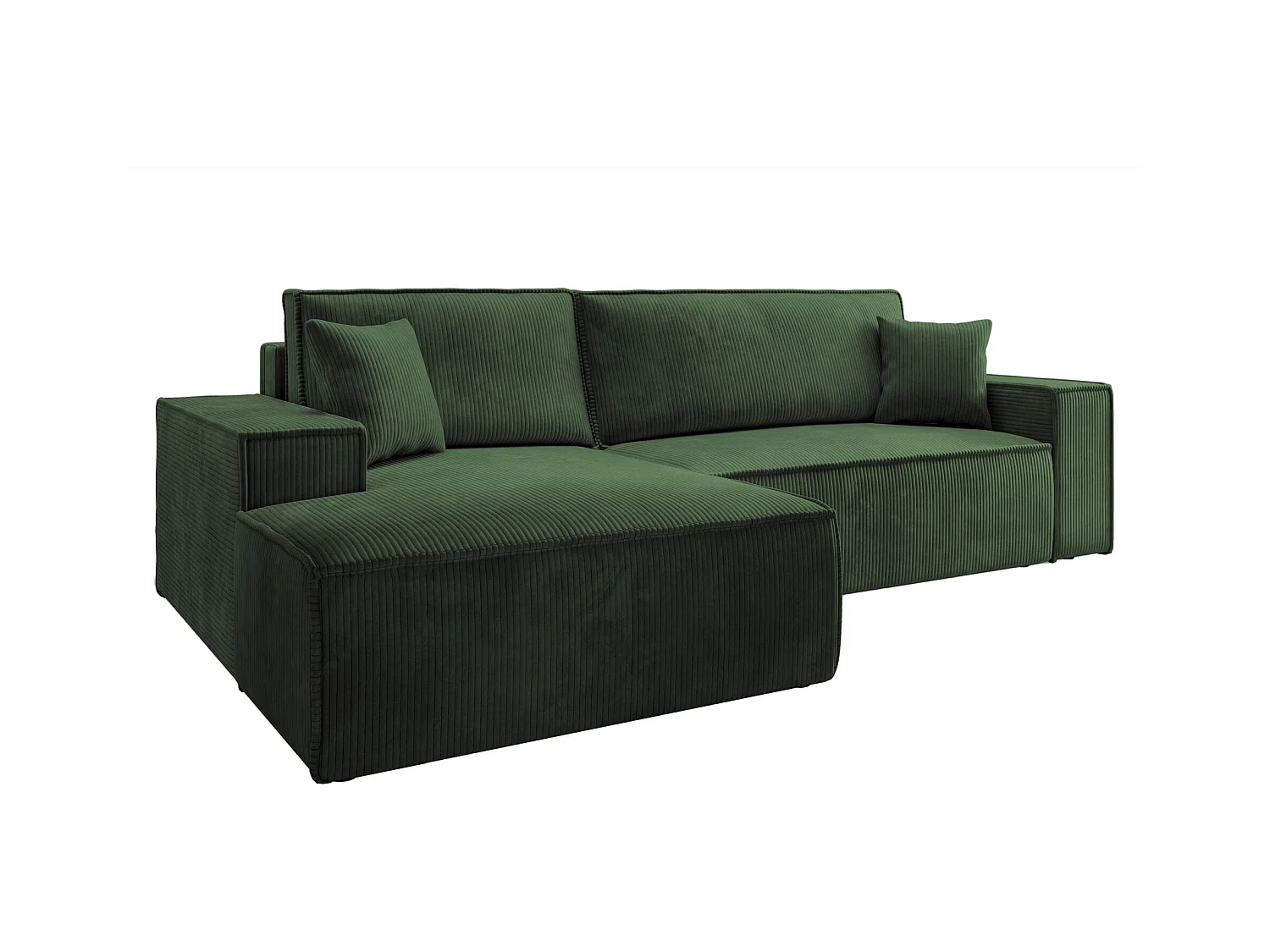 Canapé d'angle en forme de L avec fonction de couchage -en velours côtelé - vert - côté gauche - FARESE NEW