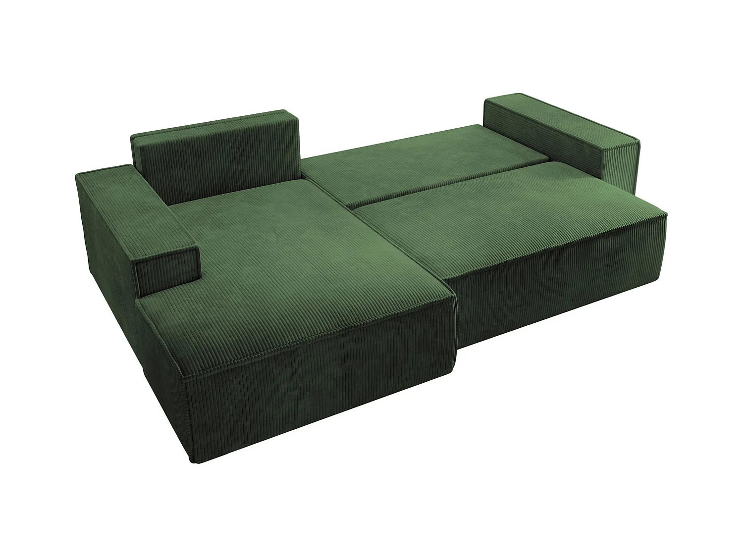 Canapé d'angle en forme de L avec fonction de couchage -en velours côtelé - vert - côté gauche - FARESE NEW