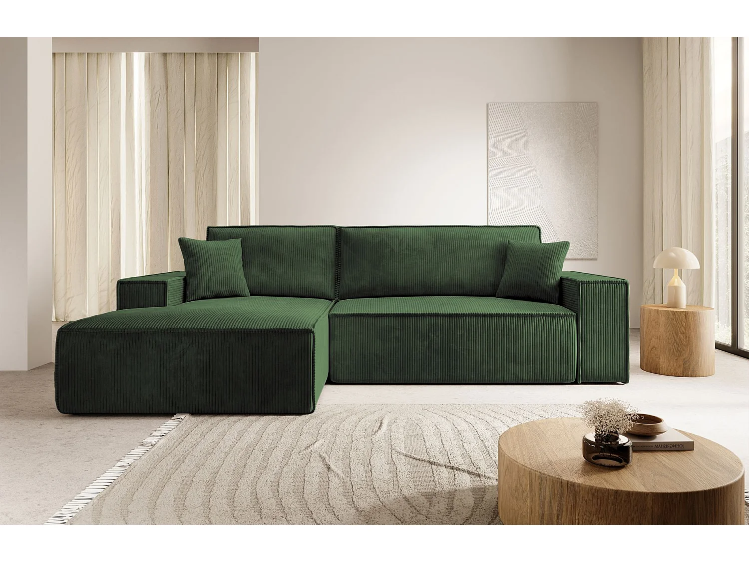 Ecksofa mit Schlaffunktion - Cord-Bezug - grün - linksseitig - FARESE NEW