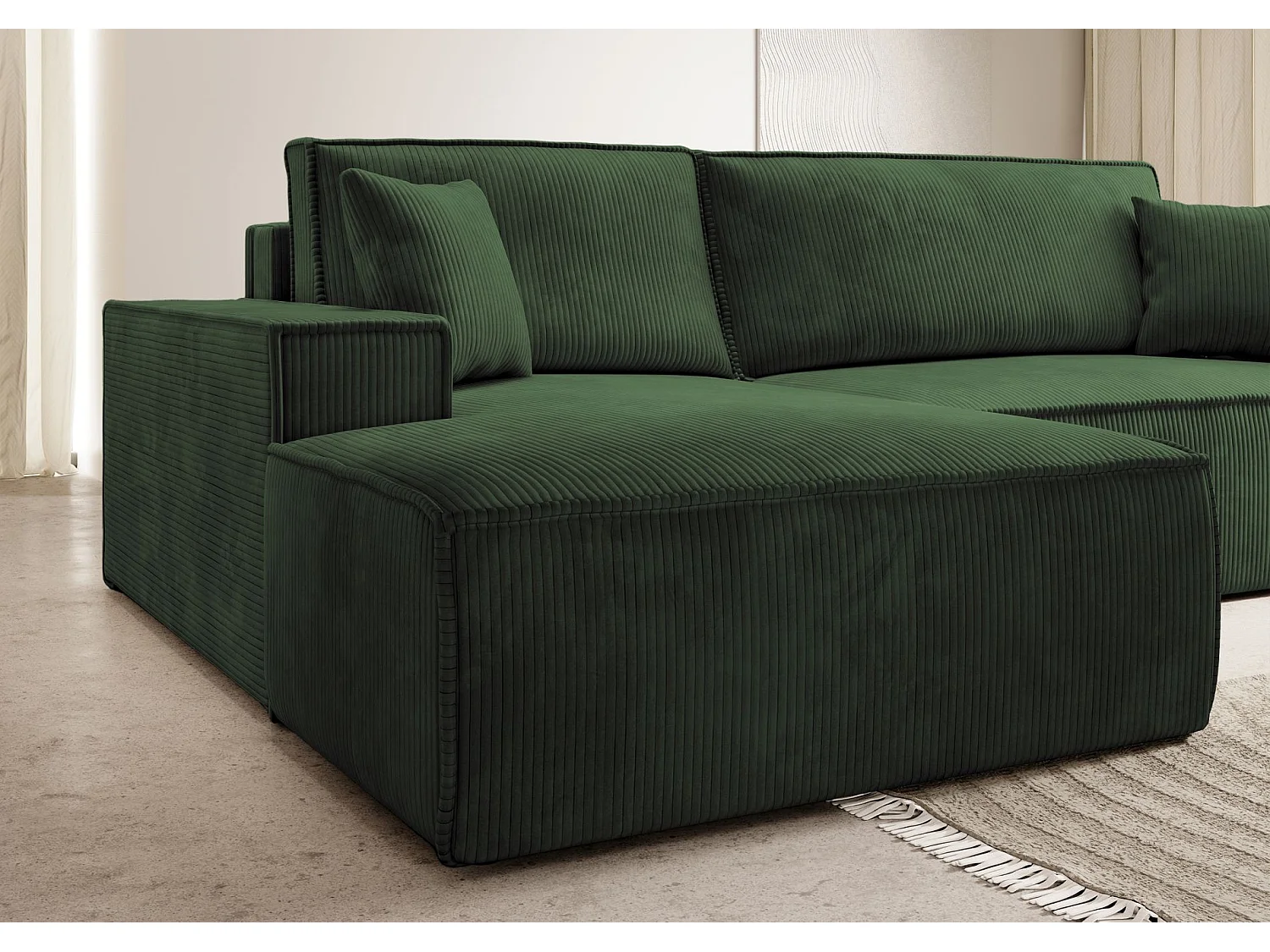 Ecksofa mit Schlaffunktion - Cord-Bezug - grün - linksseitig - FARESE NEW