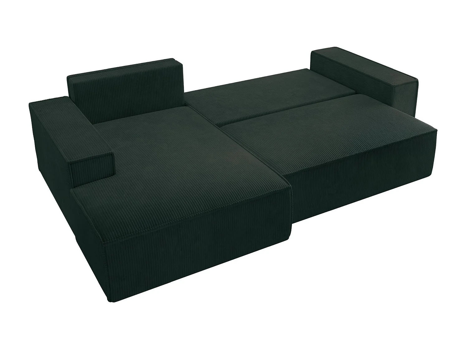 Canapé d'angle en forme de L avec fonction de couchage -en velours côtelé - vert - côté gauche - FARESE NEW