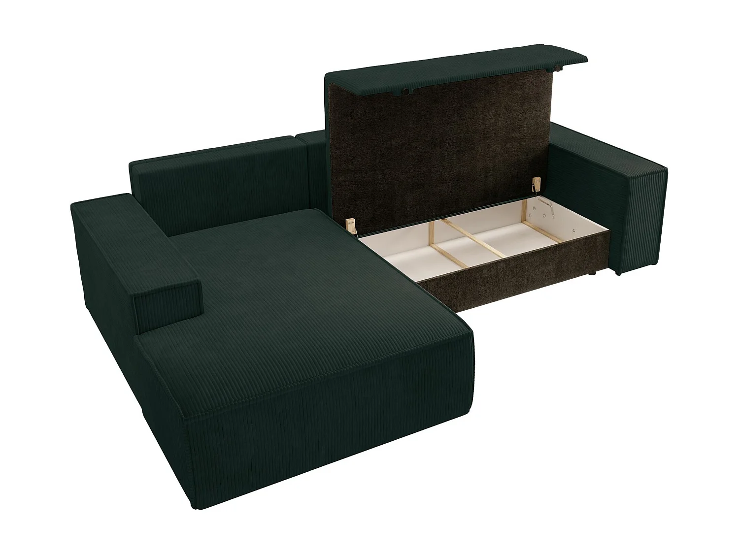 Canapé d'angle en forme de L avec fonction de couchage -en velours côtelé - vert - côté gauche - FARESE NEW