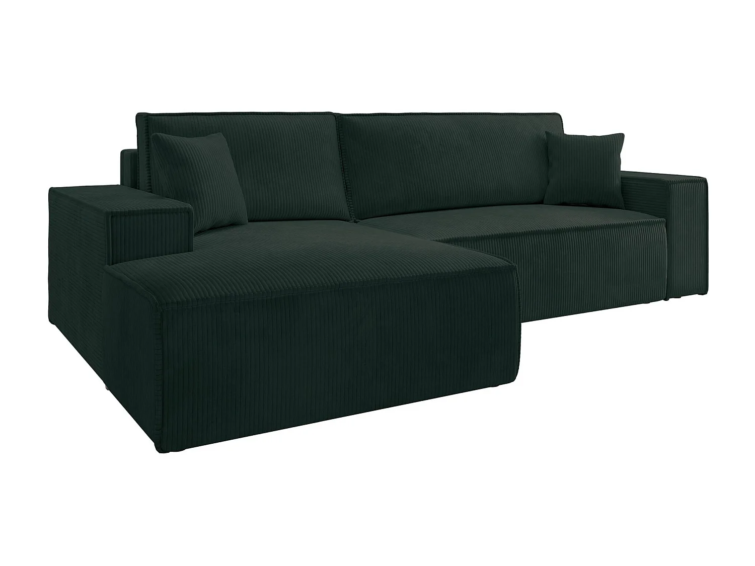 Canapé d'angle en forme de L avec fonction de couchage -en velours côtelé - vert - côté gauche - FARESE NEW