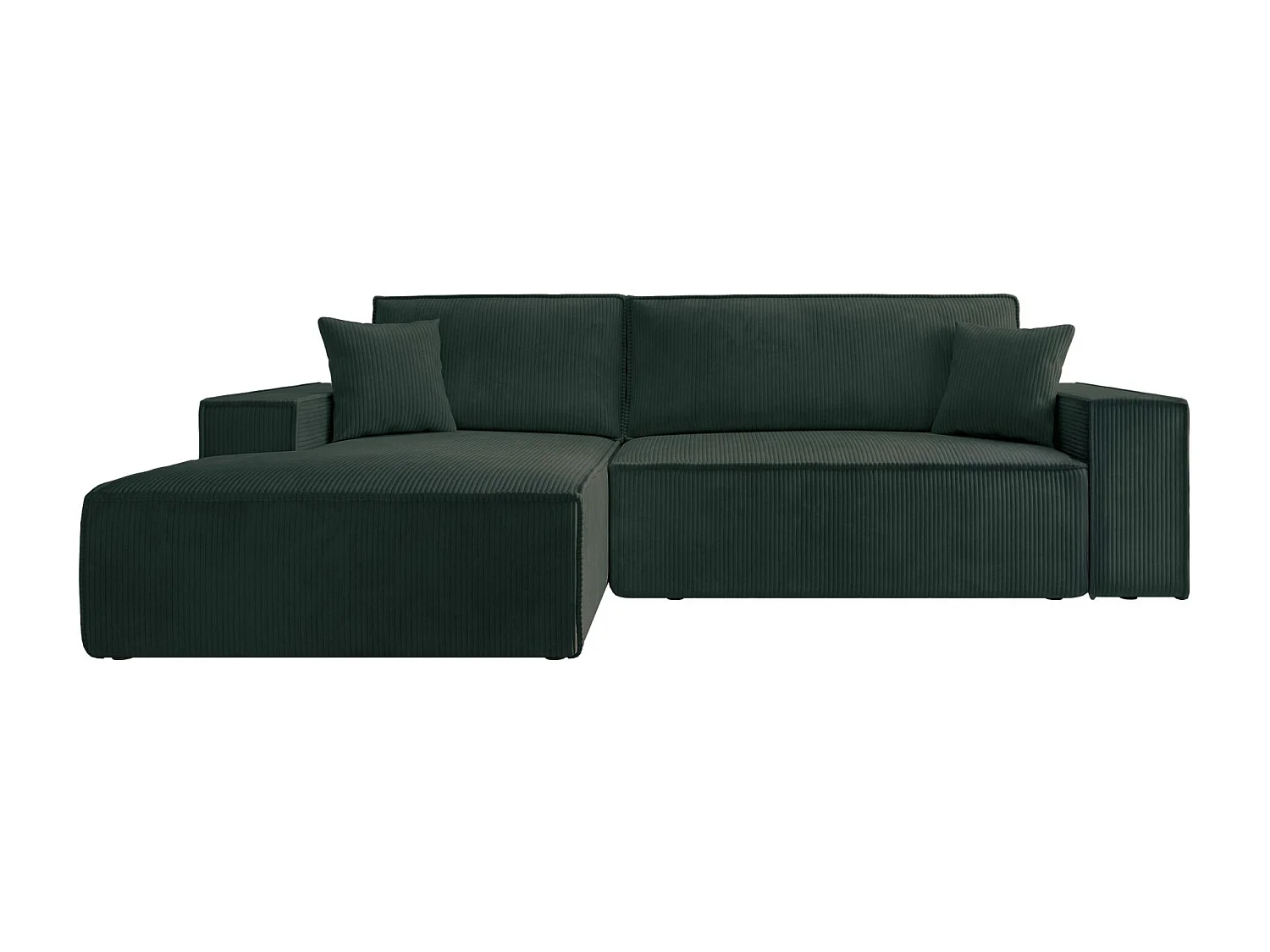 Canapé d'angle en forme de L avec fonction de couchage -en velours côtelé - vert - côté gauche - FARESE NEW