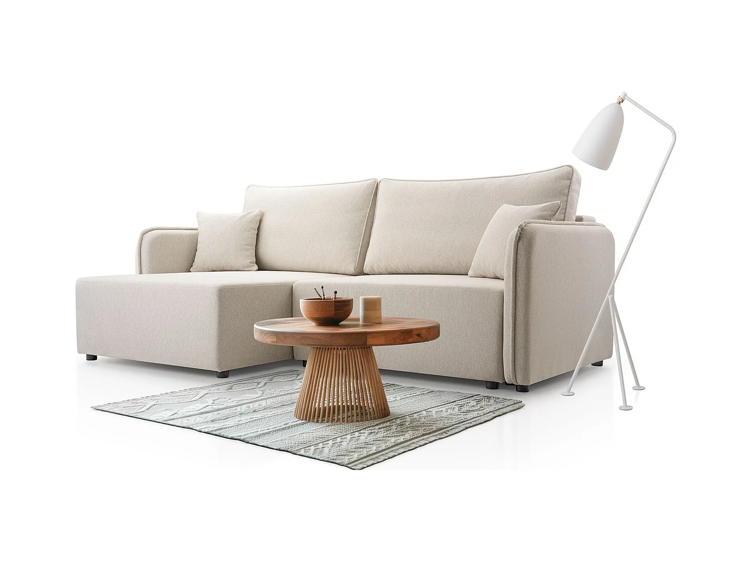 Canapé d'angle convertible – beige clair – côté gauche – KASSIAN