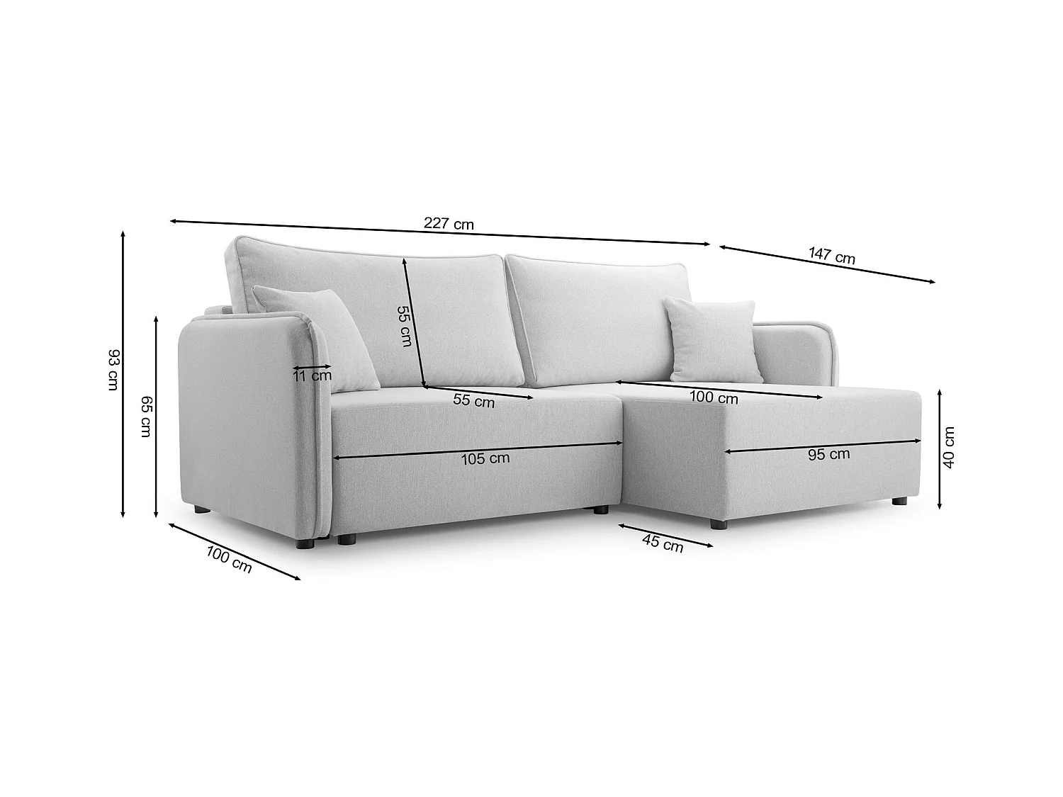 Canapé d'angle convertible – beige clair – côté gauche – KASSIAN