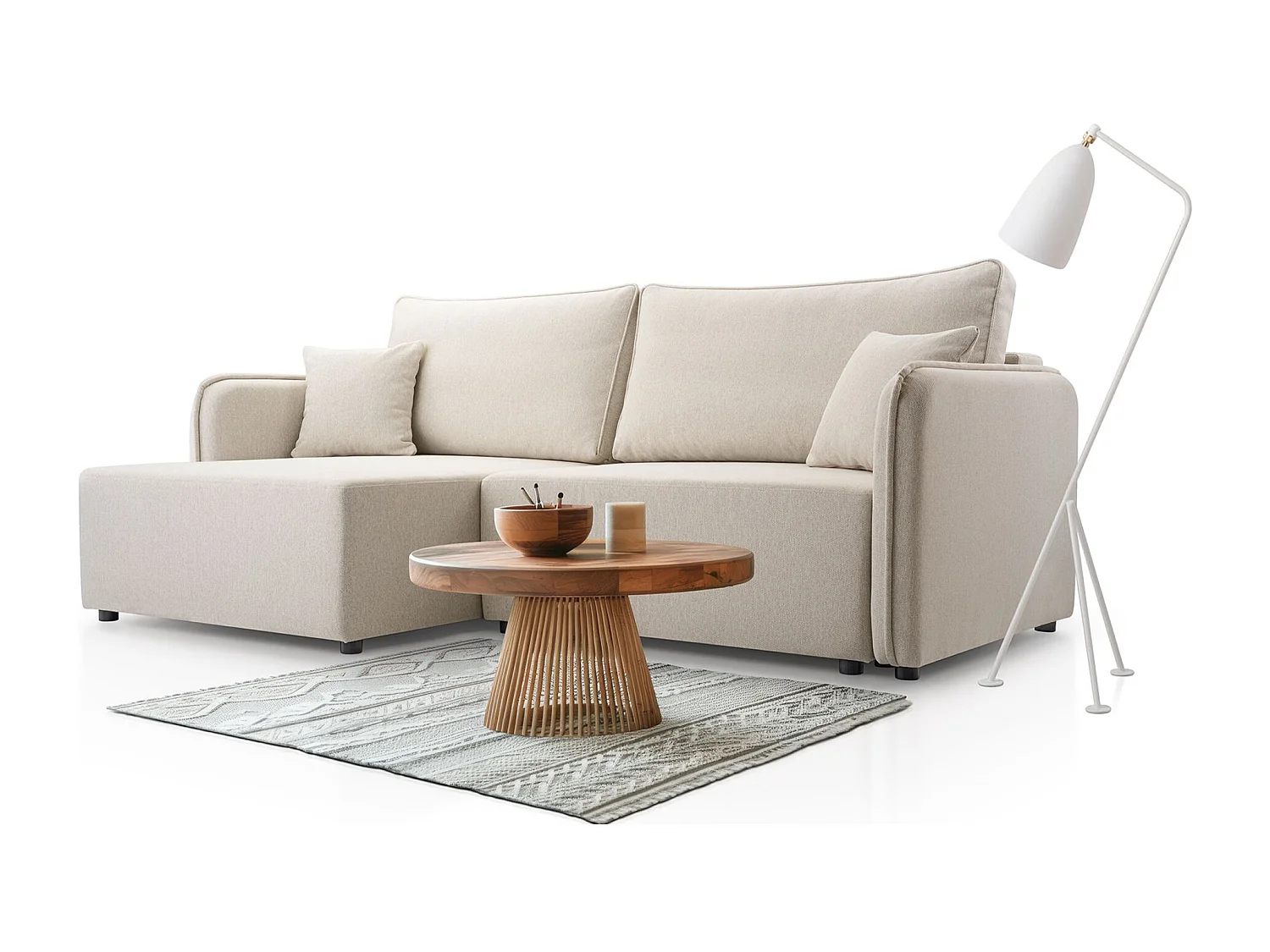 Canapé d'angle convertible – beige clair – côté gauche – KASSIAN