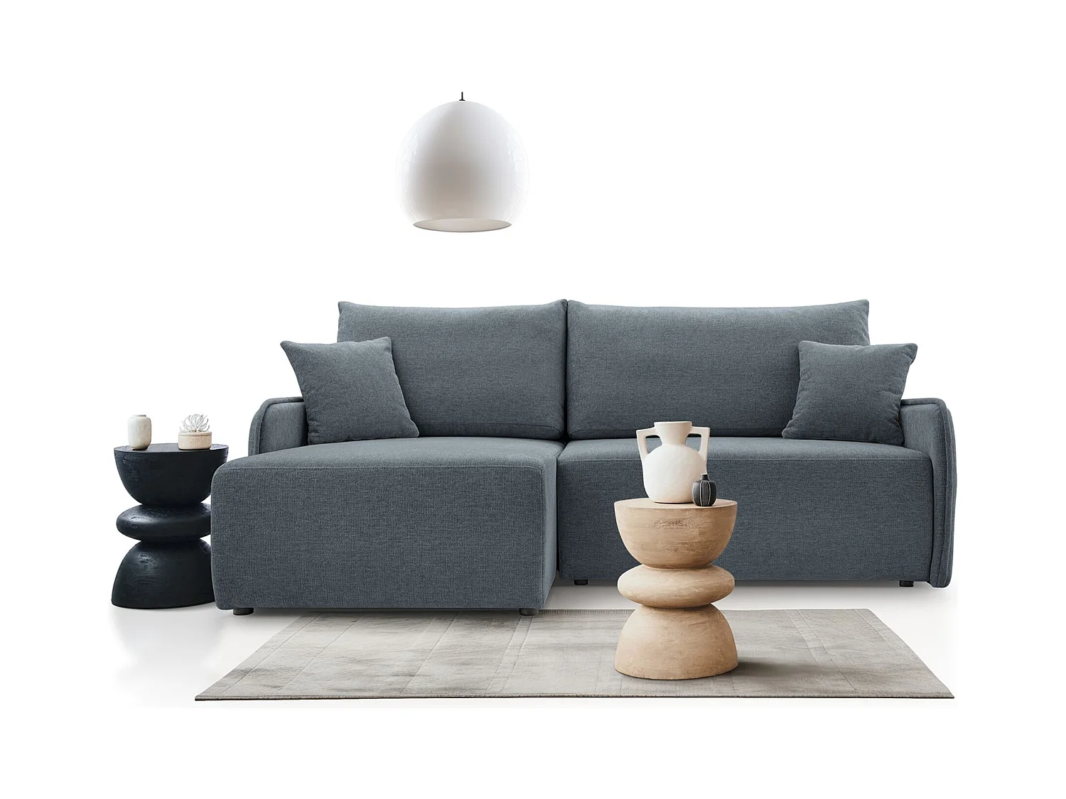 Canapé d'angle convertible – en tissu chenille gris foncé – côté gauche – NETARRO