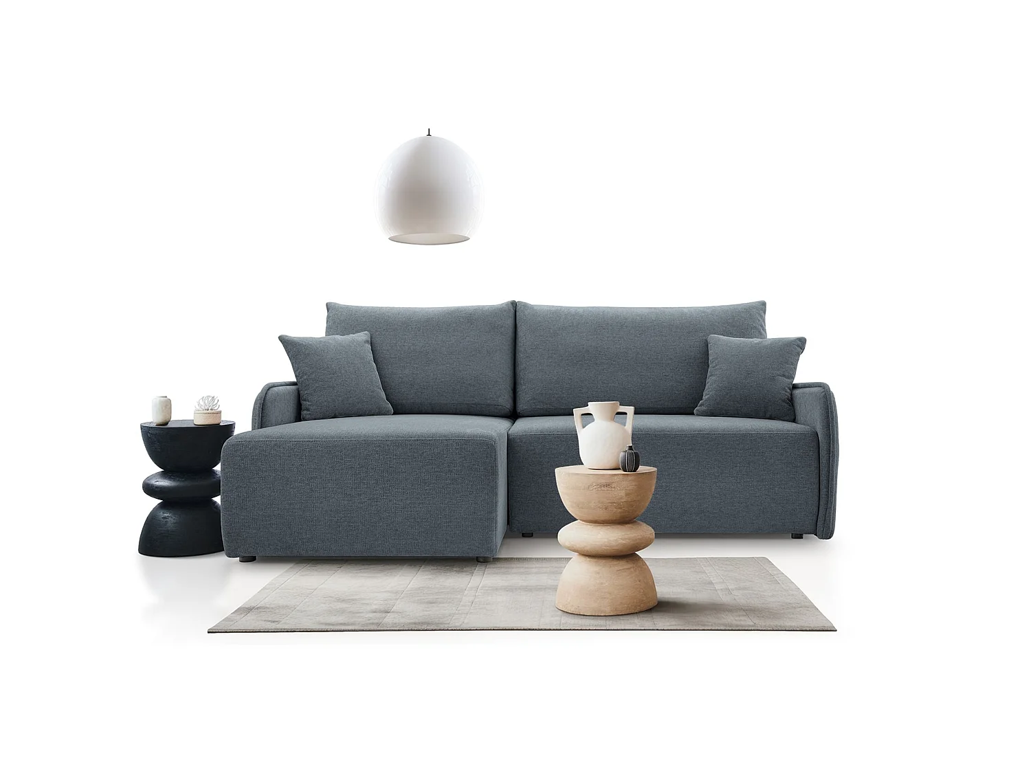 Canapé d'angle convertible 3 places en tissu chenille gris foncé